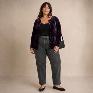 NY & Company Plum Purple Velvet Cardigan XL 90s Whimsigoth Romantic Goth
